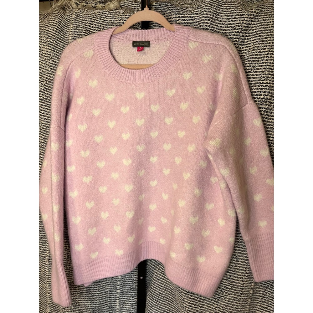 Vince Camuto Lavender Hearts Sweater Knit Pullover Long Sleeve Size M - Picture 2 of 8